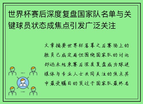 世界杯赛后深度复盘国家队名单与关键球员状态成焦点引发广泛关注